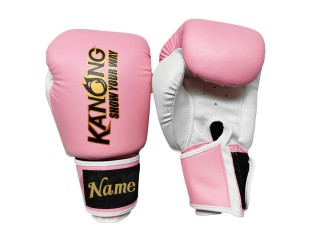 Custom Kickboxing Gloves : KNGCUST-412 Pink-White