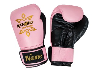 Custom Real Leather Boxing Gloves : KNGCUST-R-418 Pink-Black