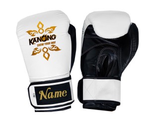 Custom Real Leather Boxing Gloves : KNGCUST-R-420 White-Black