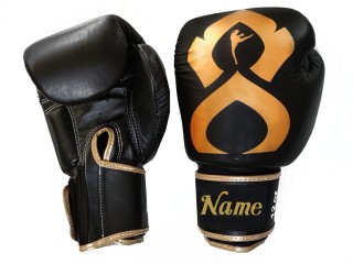 Custom Real Leather Kickboxing Gloves : KNGCUST-R-421 Black Gold Thaikick