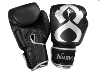 Custom Real Leather Kickboxing Gloves : KNGCUST-R-422 Black SilverThaikick