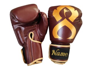 Custom Real Leather Kickboxing Gloves : KNGCUST-R-423 Maron Gold Thaikick