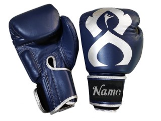 Custom Real Leather Kickboxing  Gloves : KNGCUST-R-424 Navy Gold Thaikick