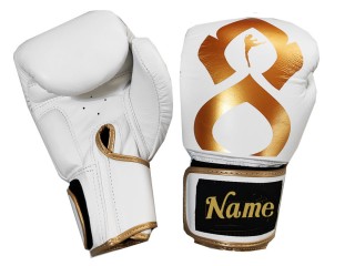 Custom Real Leather Kickboxing Gloves : KNGCUST-R-425 White Gold Thaikick