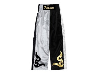 Custom kickboxing pants with name : KNPANTS-002-White-Black