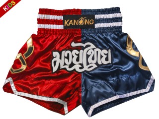 Kanong Kids Muay Thai Kick boxing Shorts : KNS-143-Red-Navy-K