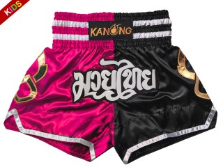 Kanong Kids Muay Thai Kick boxing Shorts : KNS-143-Rose-Black-K