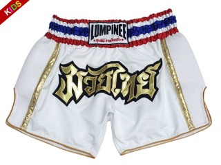 Lumpinee Child  Muay Thai Shorts : LUMRTO-006-White-K