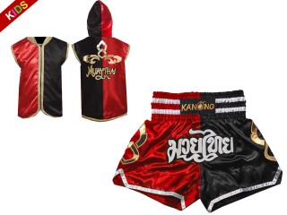 Custom Muay Thai Boxing Hoodie and Shorts for Kids : 143-Red-Black