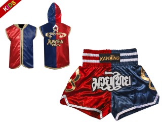 Custom Muay Thai Boxing Hoodie and Shorts for Kids : 143-Red-Navy