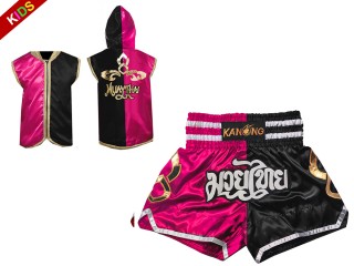 Custom Muay Thai Boxing Hoodie and Shorts for Kids : 143-Rose-Black