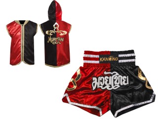 Custom Muay Thai Shorts and Boxing Hoodie : 143-Red-Black