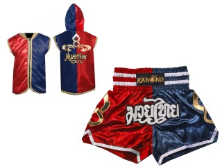 Custom Muay Thai Shorts and Boxing Hoodie : 143-Red-Navy