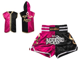 Custom Muay Thai Shorts and Boxing Hoodie : 143-Rose-Black