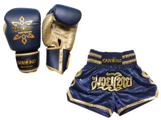 Kanong Boxing gloves and Personalize Muay Thai shorts: Set-121-Navy