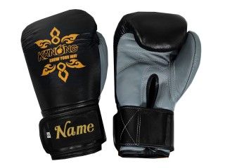 Custom Real Leather Boxing Gloves : KNGCUST-R-416 Black-Grey