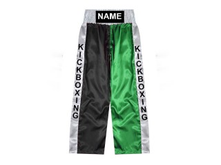 Custom made kickboxing pants with name : KNPANTS-001-Black-Green