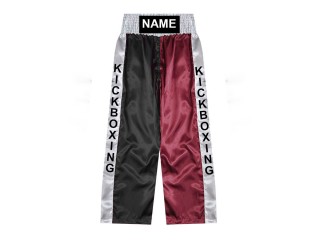 Custom made kickboxing pants with name : KNPANTS-001-Black-Maroon