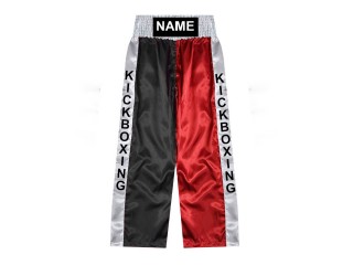 Custom made kickboxing pants with name : KNPANTS-001-Black-Red