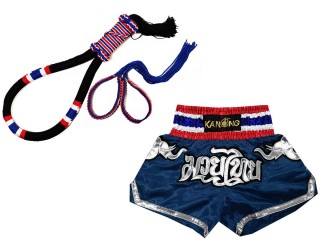 Mongkol Prajead set with Muay Thai Shorts : Set-Mongkol-Flag-Black-125-Navy